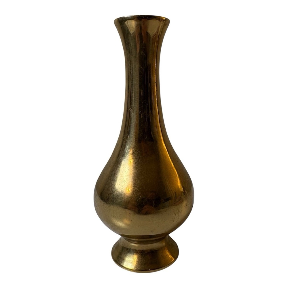 Vintage Brass Vase Mid Century Modern Style Bud Vase Heavy